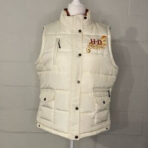 Harley-Davidson Cream Quilted Puffer Vest with Embroidered Logo